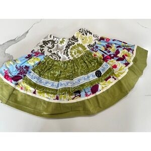 Matilda Jane Girls‎ Tiered Ruffle Skirt Green Floral Script Cotton Size 4